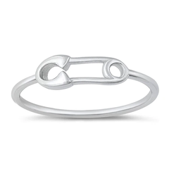 Sterling Silver Rhodium Plated Safety Pin Ring