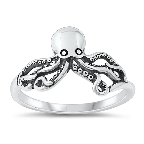 Sterling Silver Oxidized 11.7mm Octopus Ring