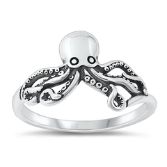 Sterling Silver Oxidized 11.7mm Octopus Ring