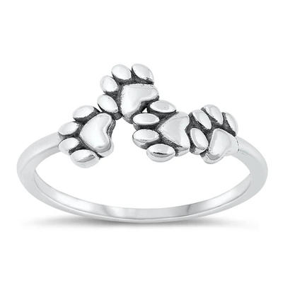Sterling Silver Oxidized Paw Print Ring