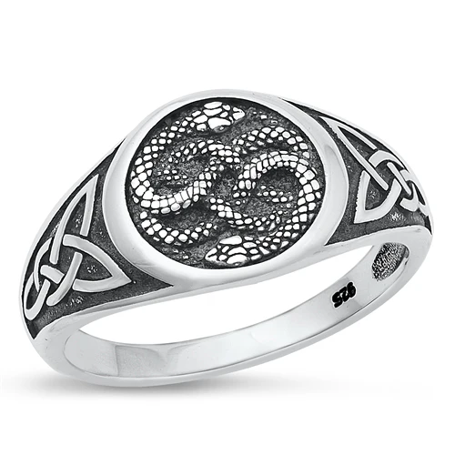 Sterling Silver Oxidized Celtic Snakes Ring