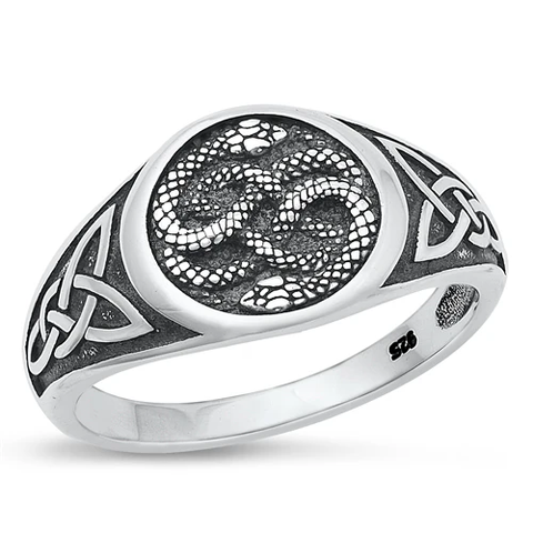 Sterling Silver Oxidized Celtic Snakes Ring
