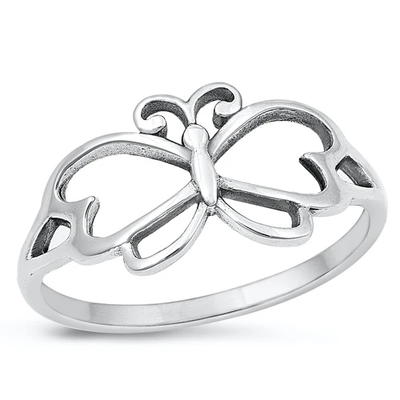 Sterling Silver Oxidized 9.6mm Butterfly Ring