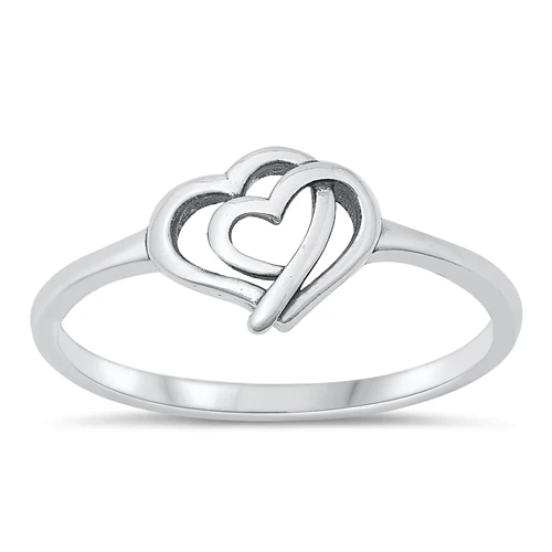 Sterling Silver Oxidized Hearts Ring
