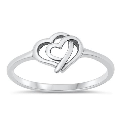 Sterling Silver Oxidized Hearts Ring