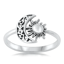 Load image into Gallery viewer, Sterling Silver Oxidized 11.2mm Moon And Sun Ring