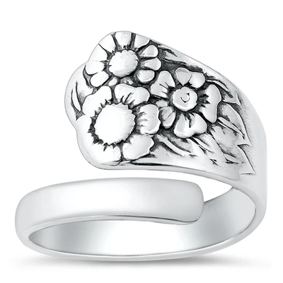 Sterling Silver Oxidized Flower Spoon Ring