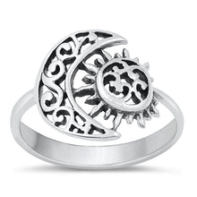Load image into Gallery viewer, Sterling Silver Oxidized 14.6mm Moon And Sun Ring