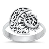 Sterling Silver Oxidized 14.6mm Moon And Sun Ring