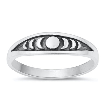 Sterling Silver Oxidized 5.3mm Moon Phases Ring