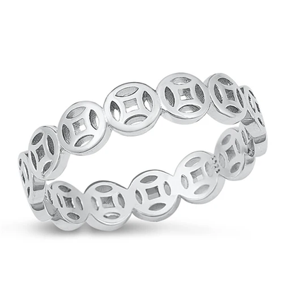 Sterling Silver Rhodium Plated Circles Ring