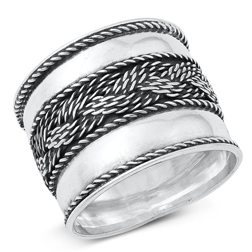 Sterling Silver Oxidized And Polished 17mm Bali Style Ring