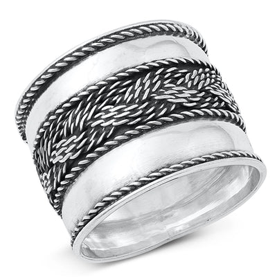 Sterling Silver Oxidized And Polished 17mm Bali Style Ring