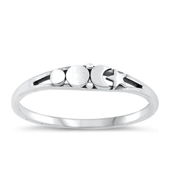 Sterling Silver Oxidized 3.4mm Moon And Star Ring