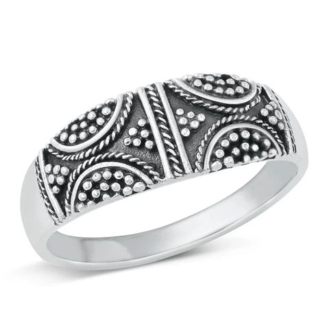 Sterling Silver Oxidized 7.5mm Bali Ring