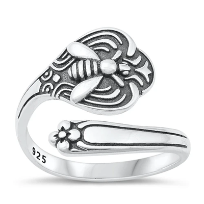 Sterling Silver Oxidized 18.3mm Bee Ring