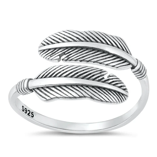 Sterling Silver Oxidized 11.5mm Feather Ring