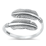 Sterling Silver Oxidized 11.5mm Feather Ring
