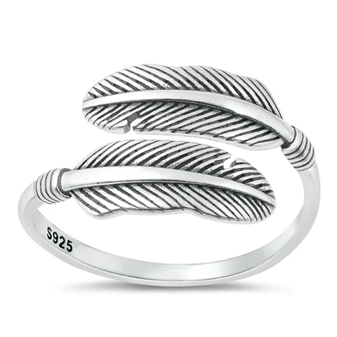 Sterling Silver Oxidized 11.5mm Feather Ring