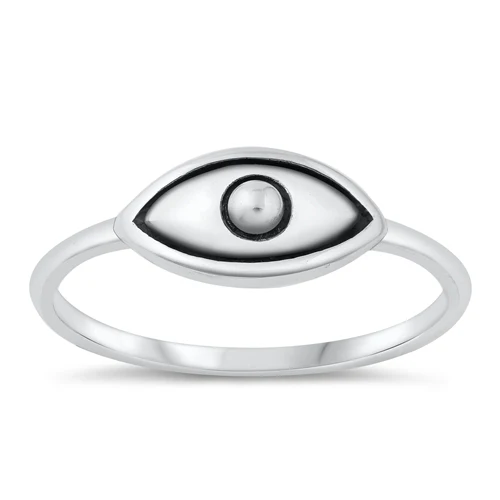 Sterling Silver Oxidized 7mm Evil Eye Ring