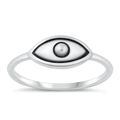 Sterling Silver Oxidized 7mm Evil Eye Ring