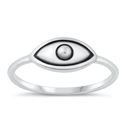 Sterling Silver Oxidized 7mm Evil Eye Ring