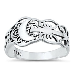 Sterling Silver Oxidized Moon Ring