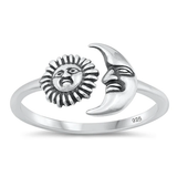 Sterling Silver Oxidized Moon And Sun Ring