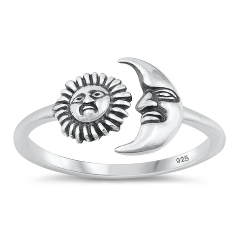 Sterling Silver Oxidized Moon And Sun Ring