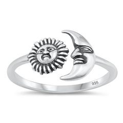 Sterling Silver Oxidized Moon And Sun Ring