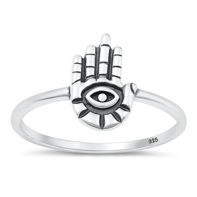 Sterling Silver Oxidized Hamsa Ring