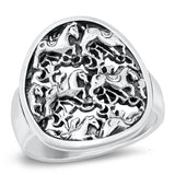 Sterling Silver Oxidized Horses Ring-23.6mm