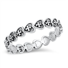 Sterling Silver Oxidized Heart and Cross Ring-3.6mm