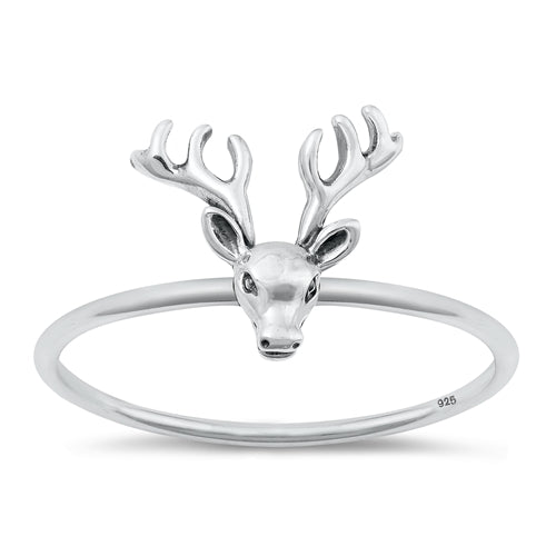 Sterling Silver Oxidized Deer Ring-11.1mm