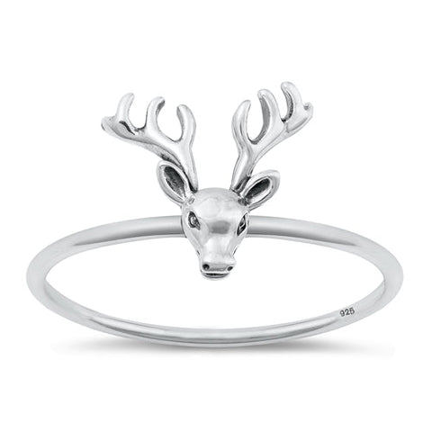 Sterling Silver Oxidized Deer Ring-11.1mm