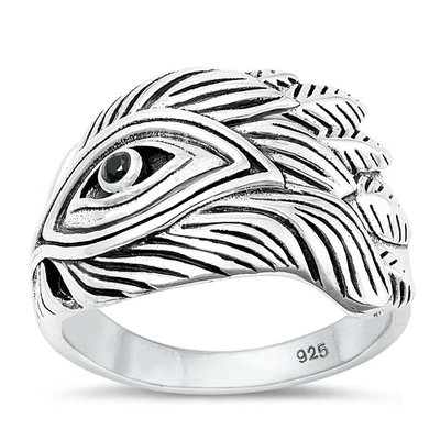 Sterling Silver Oxidized Peacock Feather Ring