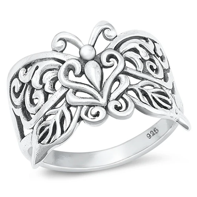 Sterling Silver Oxidize Butterfly Ring