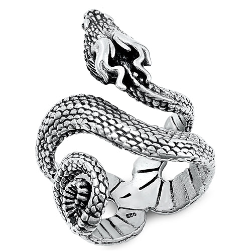 Sterling Silver Oxidized Dragon Snake Ring