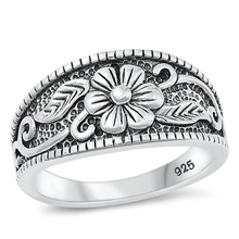 Load image into Gallery viewer, Sterling Silver Oxidized 11.2mm Flower Ring