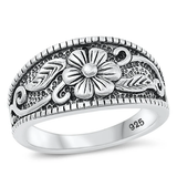 Sterling Silver Oxidized 11.2mm Flower Ring
