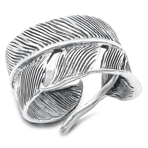 Sterling Silver Oxidized 14.6mm Feather Ring