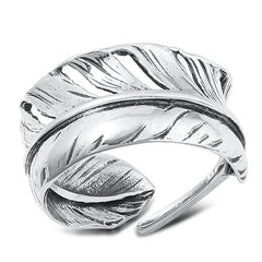 Sterling Silver Oxidized 12.8mm Feather Ring