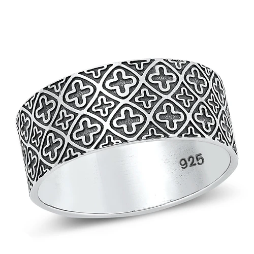 Sterling Silver Oxidized 9.4mm Cross Ring