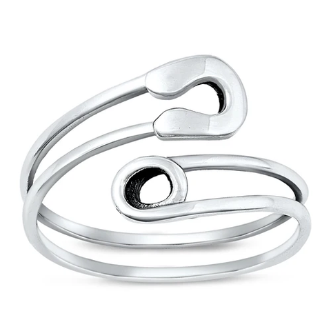 Sterling Silver Oxidized Safety Pin Ring