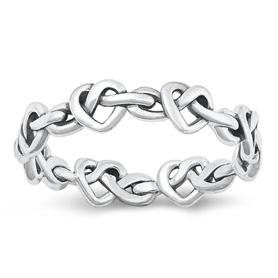 Sterling Silver Oxidized Knotted Hearts Ring