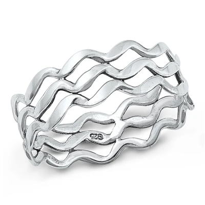 Sterling Silver Oxidized Wave Lines Ring