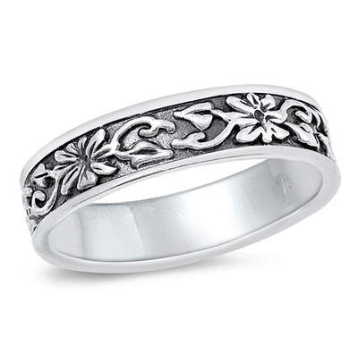 Sterling Silver Oxidized 5mm Flowers Ring