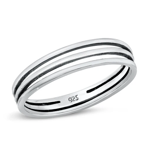 Sterling Silver Oxidized Three Lines Ring