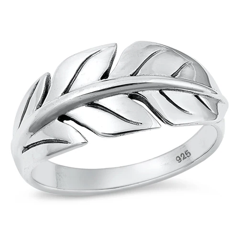 Sterling Silver Oxidized Feather Ring