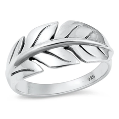 Sterling Silver Oxidized Feather Ring